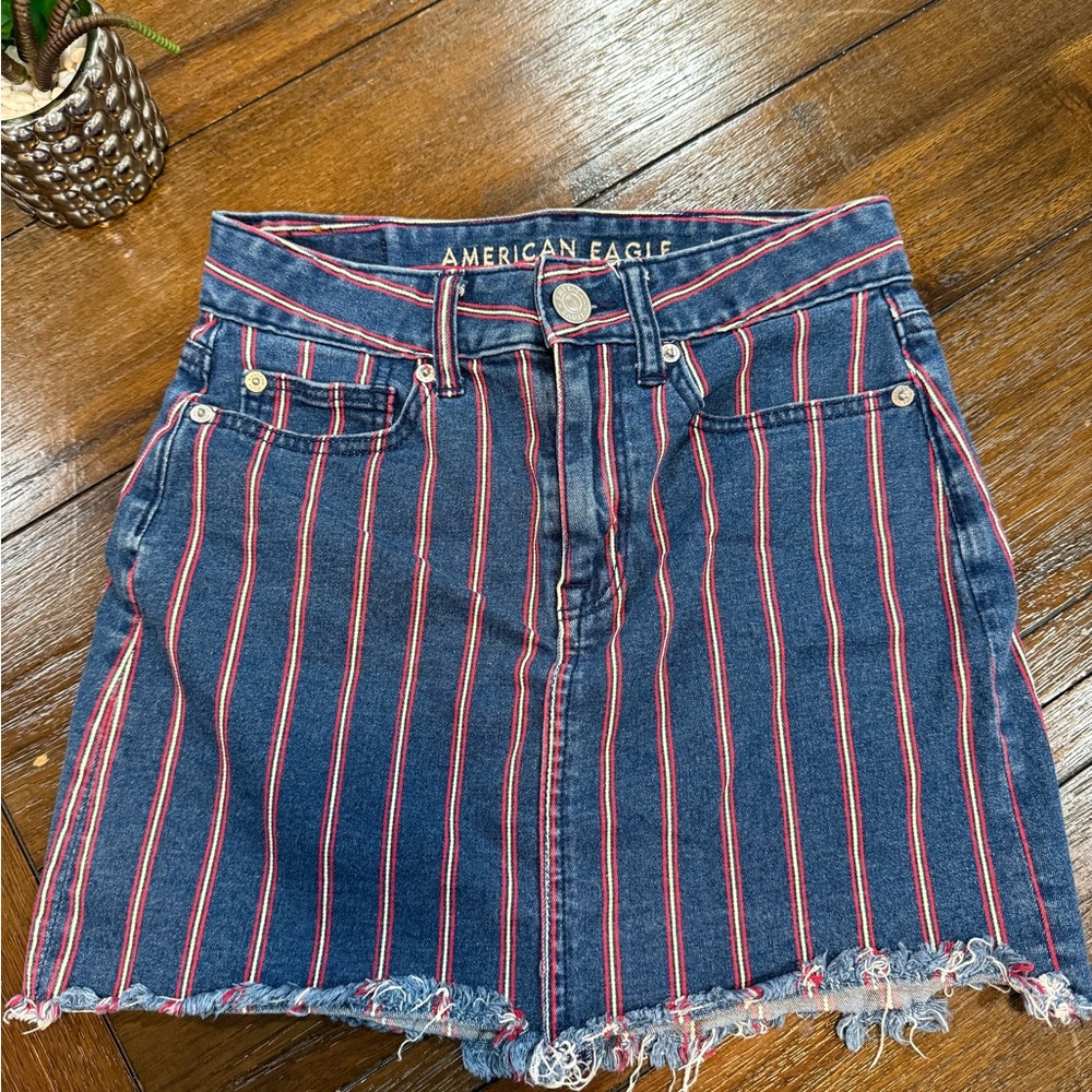 American Eagle Outfitters Blue and Red Striped Mini Skirt